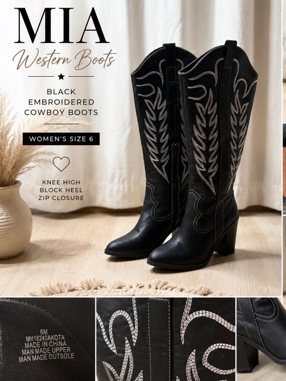 MIA Women's Black Embroidered Western Cowboy Boots Size 6